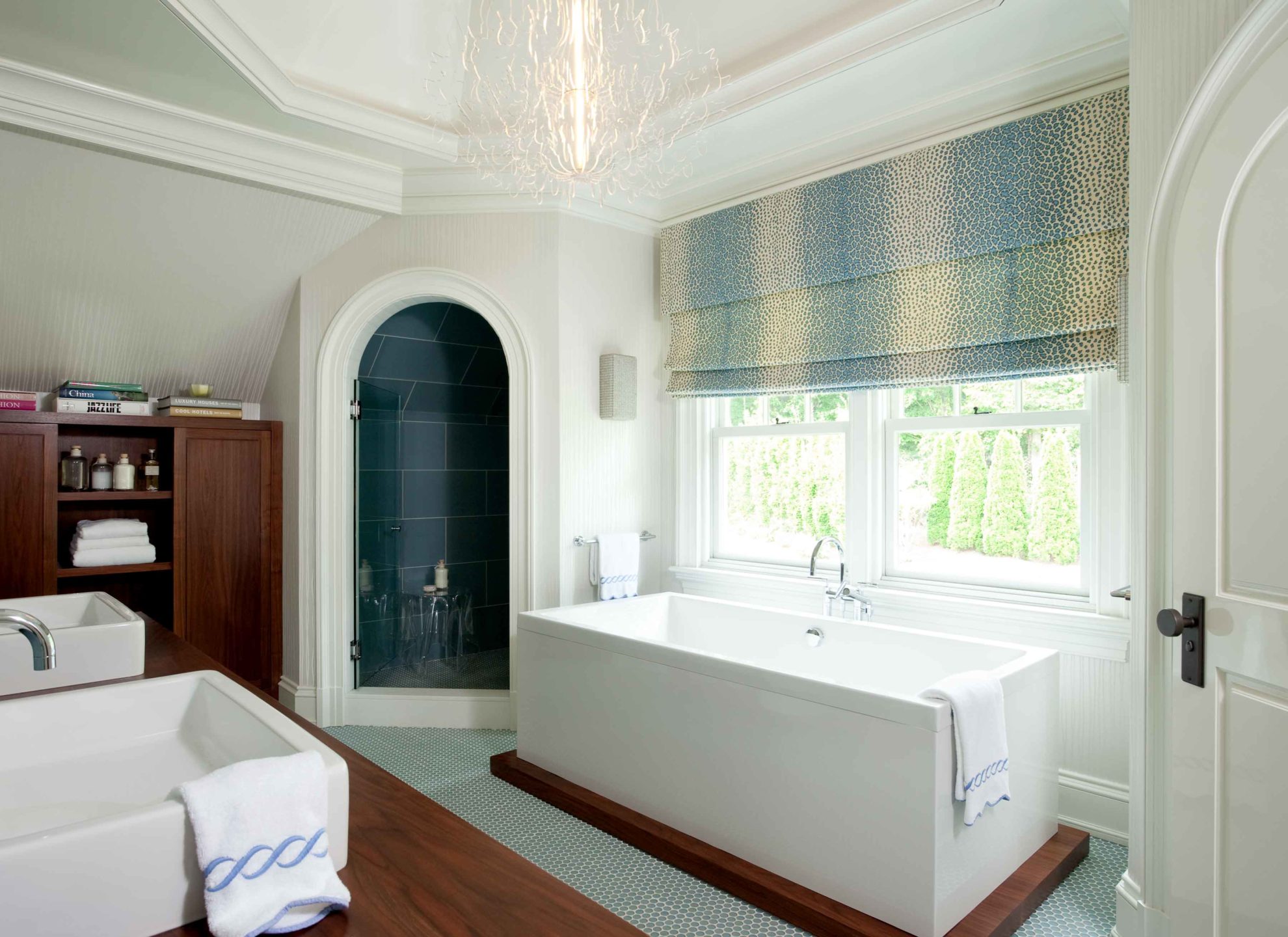 Nicole-Fuller-Interiors-Dutchess-Suffern-Estate-bathroom-rectangular-freestanding-tub-arched-shower-door-new-york-interior-designer